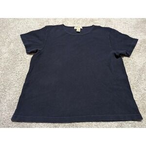 Eddie Bauer Womens XL Navy Blue Waffle Knit Thermal Short Sleeve T-Shirt Cotton